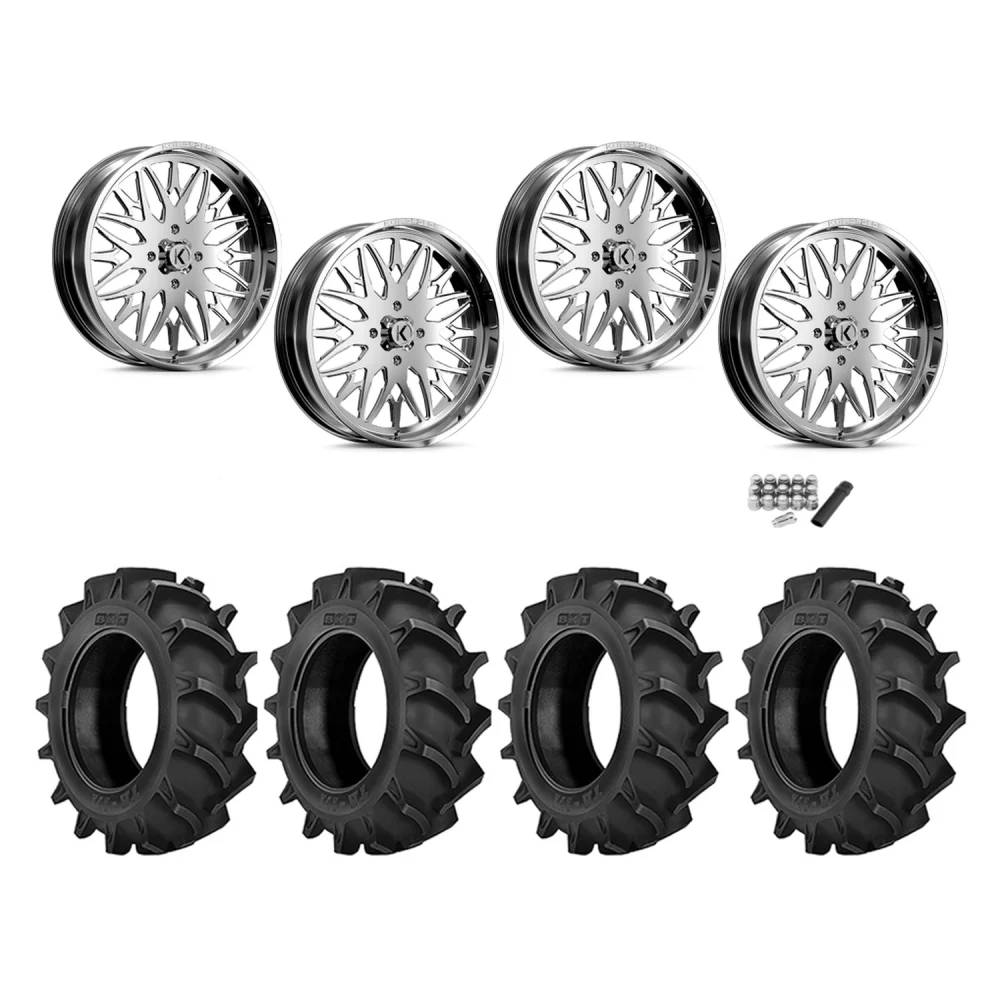 BKT TR 171 40x9.5-22 Tires on KG1 Forged KU014 Trident Polished Wheels, complete kit