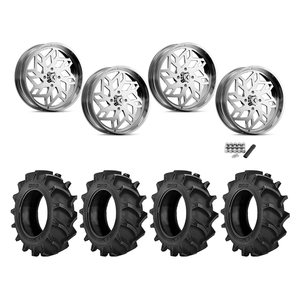 BKT TR 171 46x12.4-24 Tires on KG1 Forged KU021 Kreator Polished Wheels, complete kit