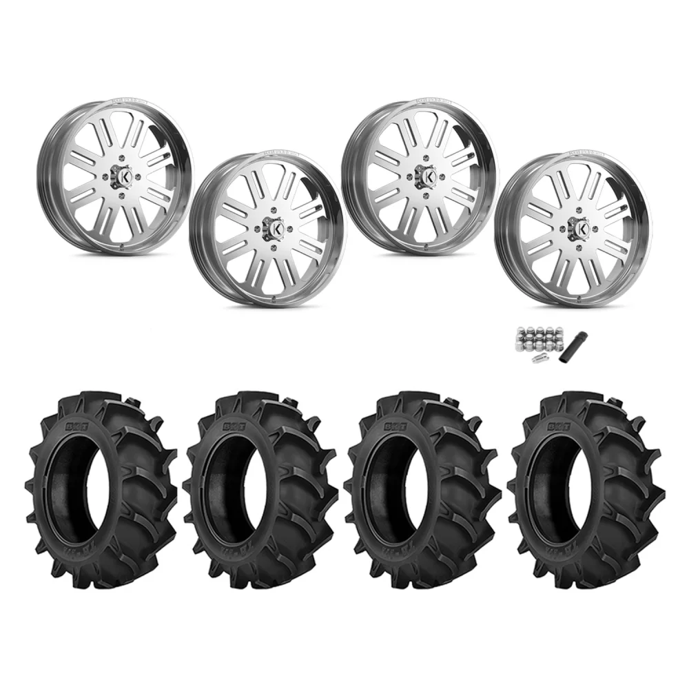 BKT TR 171 46x12.4-24 Tires on KG1 Forged KU034 H8ter Polished Wheels, complete kit
