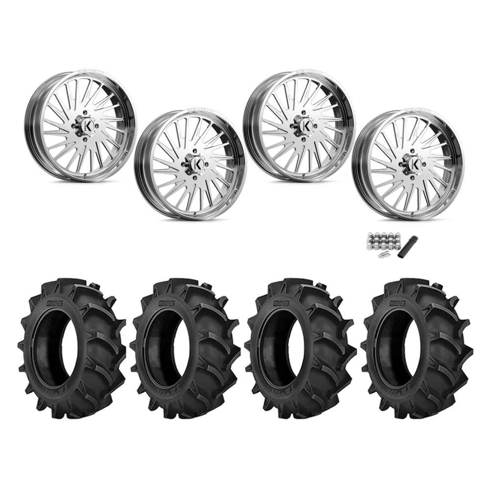 BKT TR 171 40x9.5-22 Tires on KG1 Forged KU038 Javelin Polished Wheels, complete kit