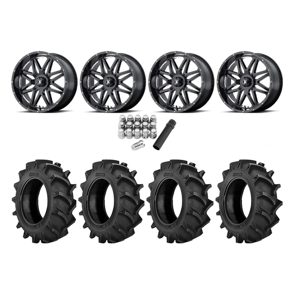 BKT TR 171 33x8-18 Tires on MSA M26 Vibe Wheels, complete kit