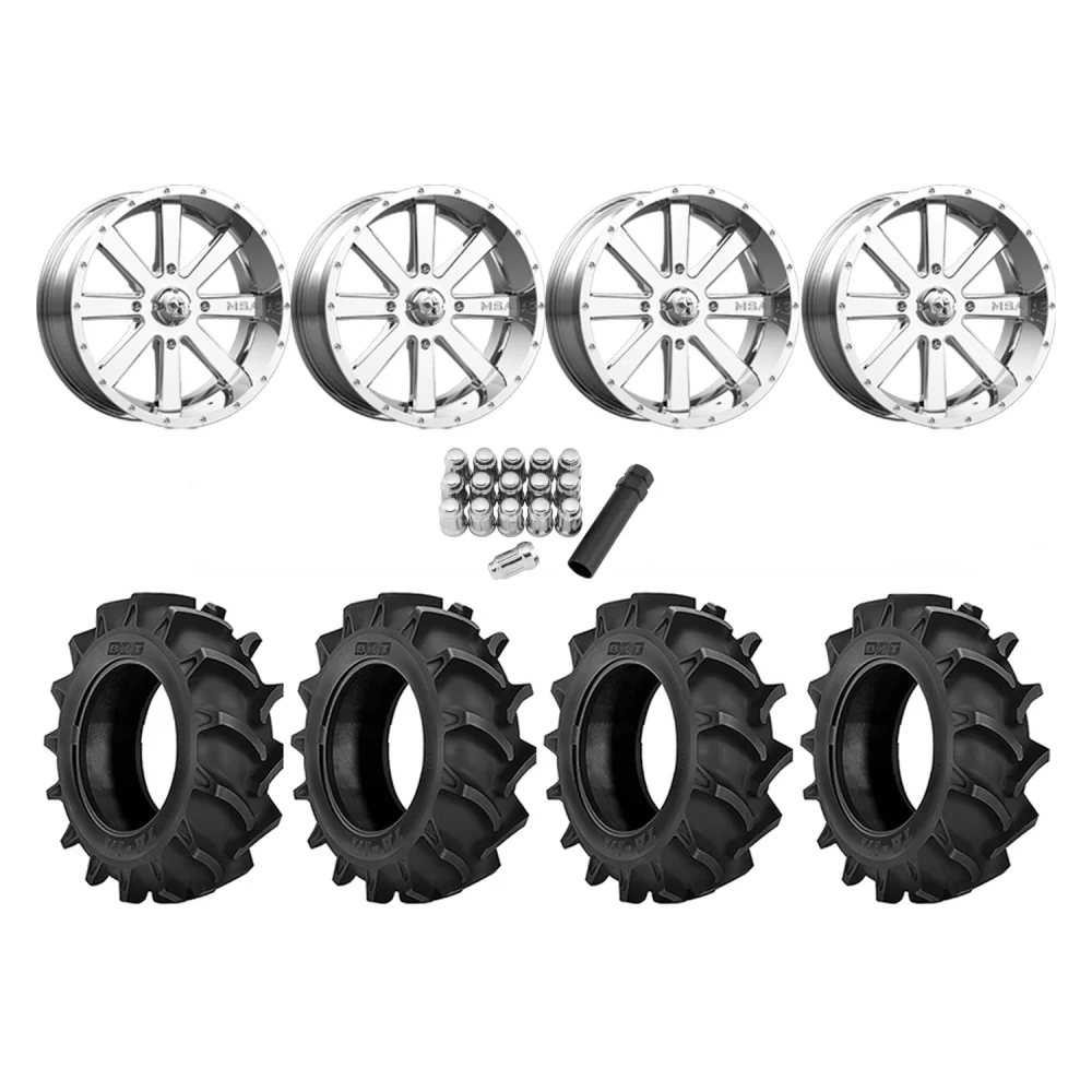 BKT TR 171 35x9.5-18 Tires on MSA M34 Flash Chrome Wheels, complete kit