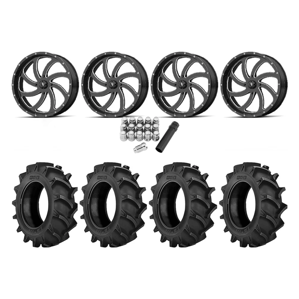 BKT TR 171 33x8-18 Tires on MSA M36 Switch Milled Wheels, complete kit