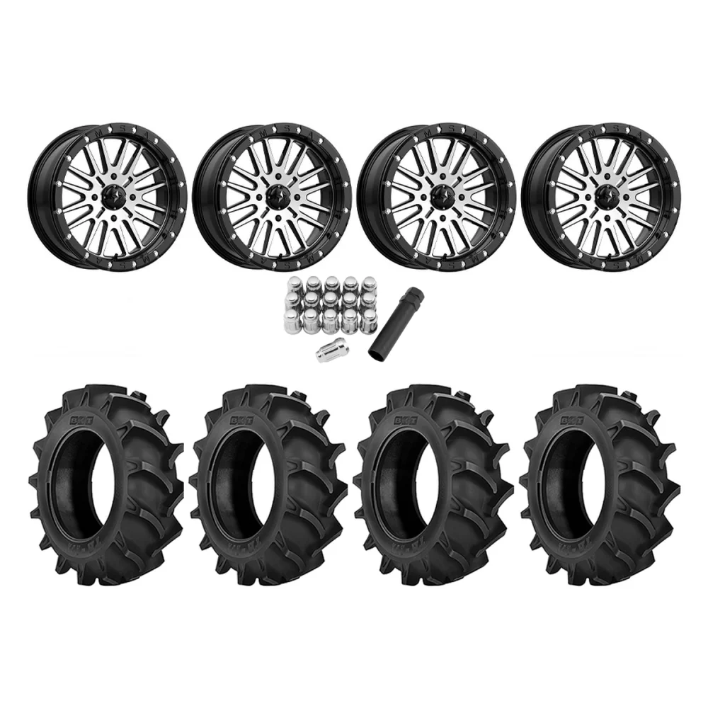 BKT TR 171 35x9.5-18 Tires on MSA M37 Brute Beadlock Wheels, complete kit
