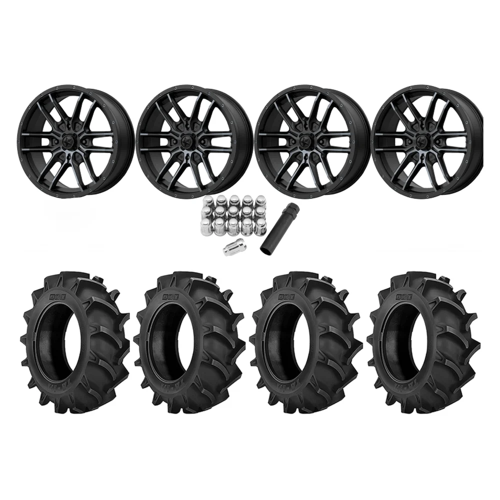BKT TR 171 33x8-18 Tires on MSA M43 Fang Wheels, complete kit