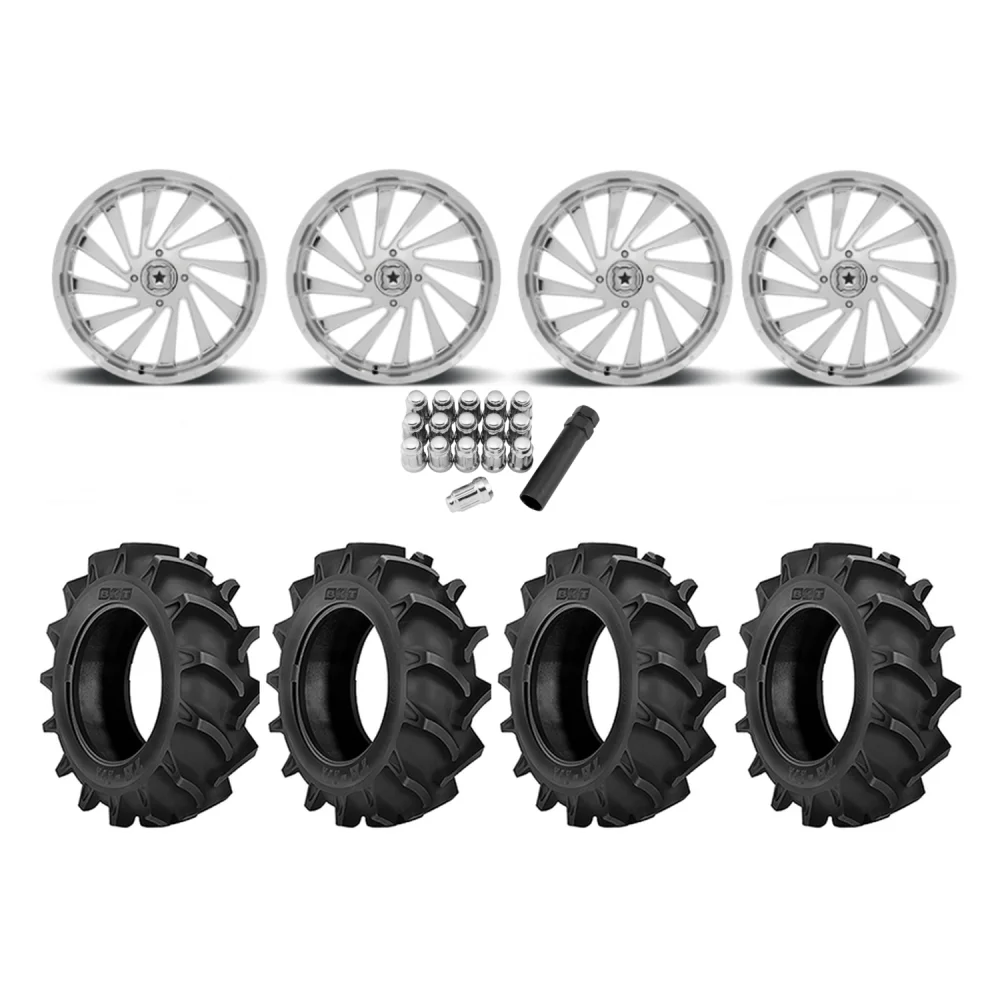 BKT TR 171 40x9.5-22 Tires on MSA M46 Blade Chrome Wheels, complete kit