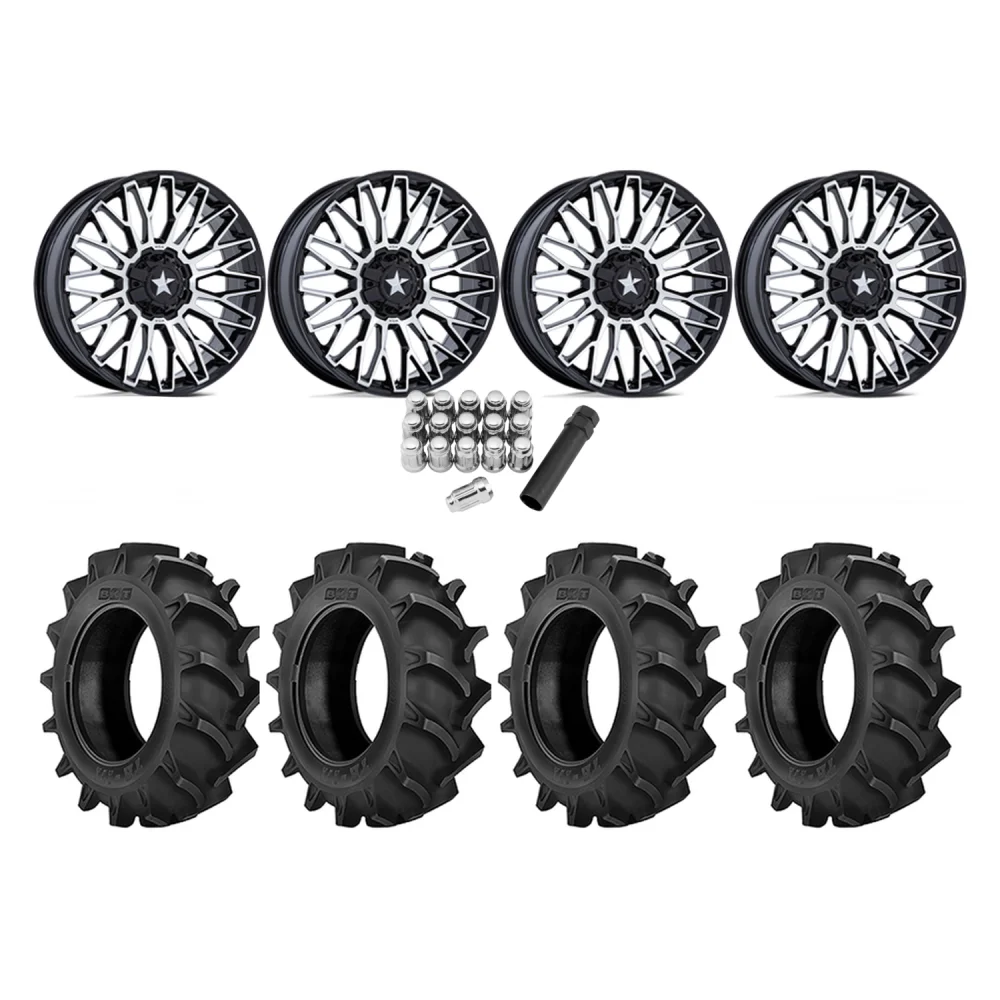 BKT TR 171 37x9.5-20 Tires on MSA M50 Clubber Machined Wheels, complete kit