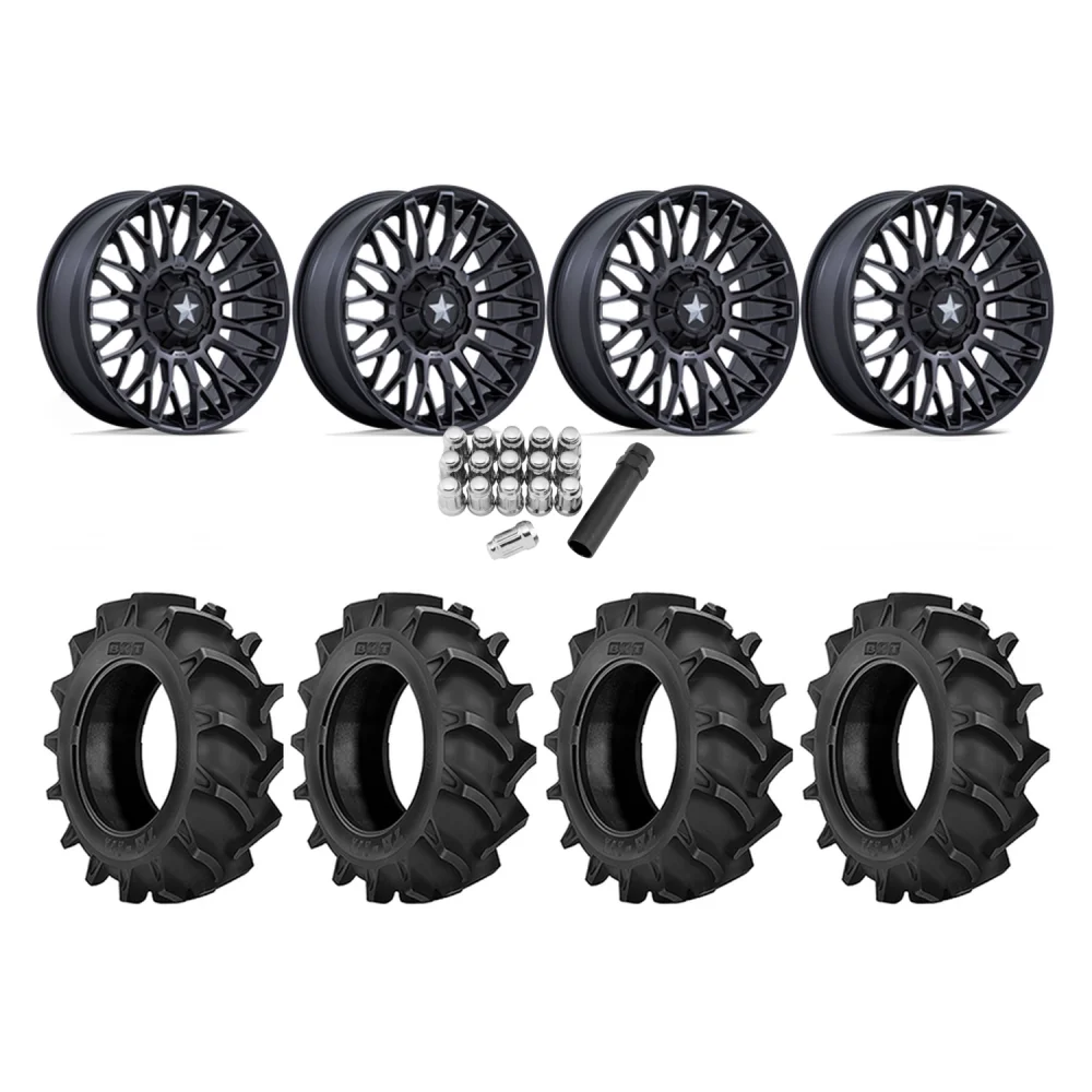 BKT TR 171 40x11.2-20 Tires on MSA M50 Clubber Matte Black DDT Wheels, complete kit