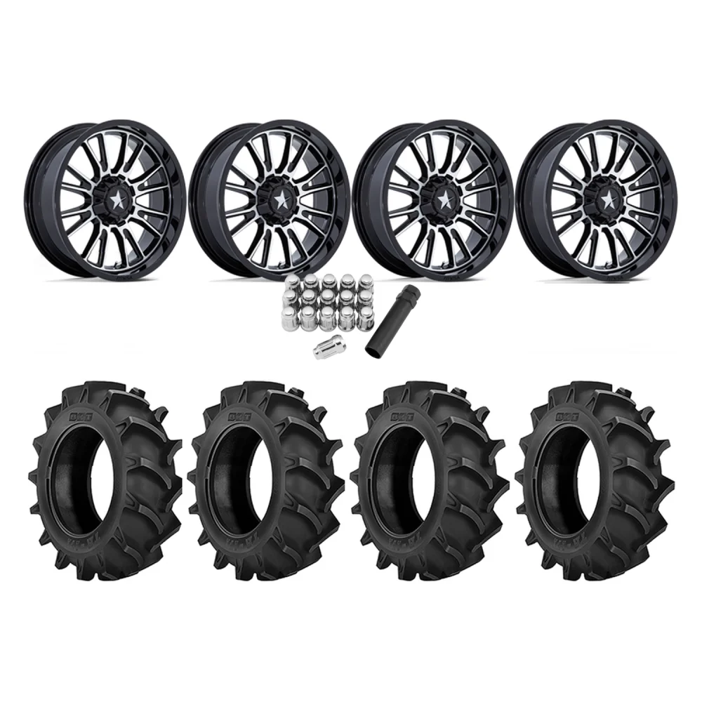 BKT TR 171 37x8.3-22 Tires on MSA M51 Thunderlips Machined Wheels, complete kit