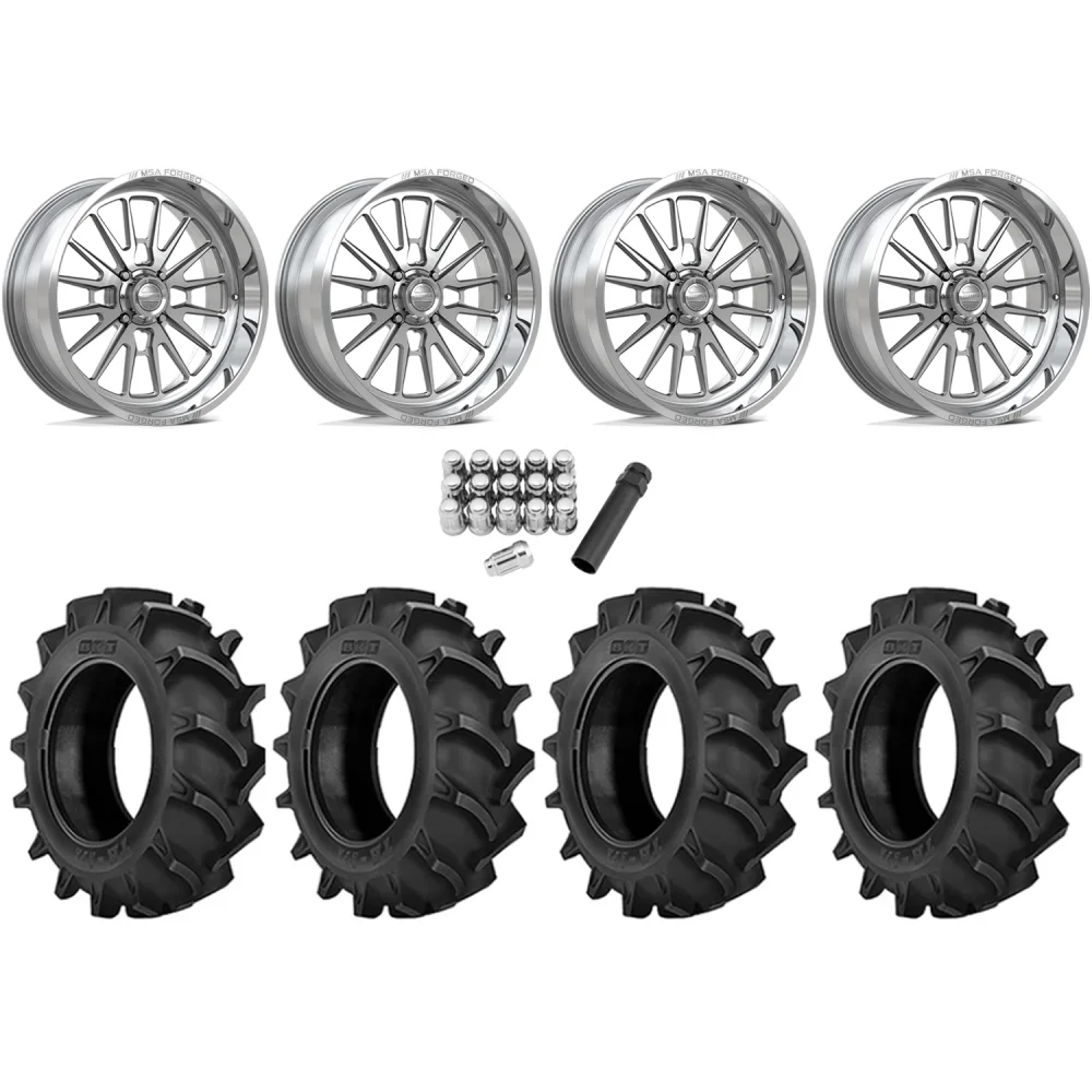 BKT TR 171 44x11.2-24 Tires on MSA Breakout Polished (24x10) Forged Wheels, complete kit