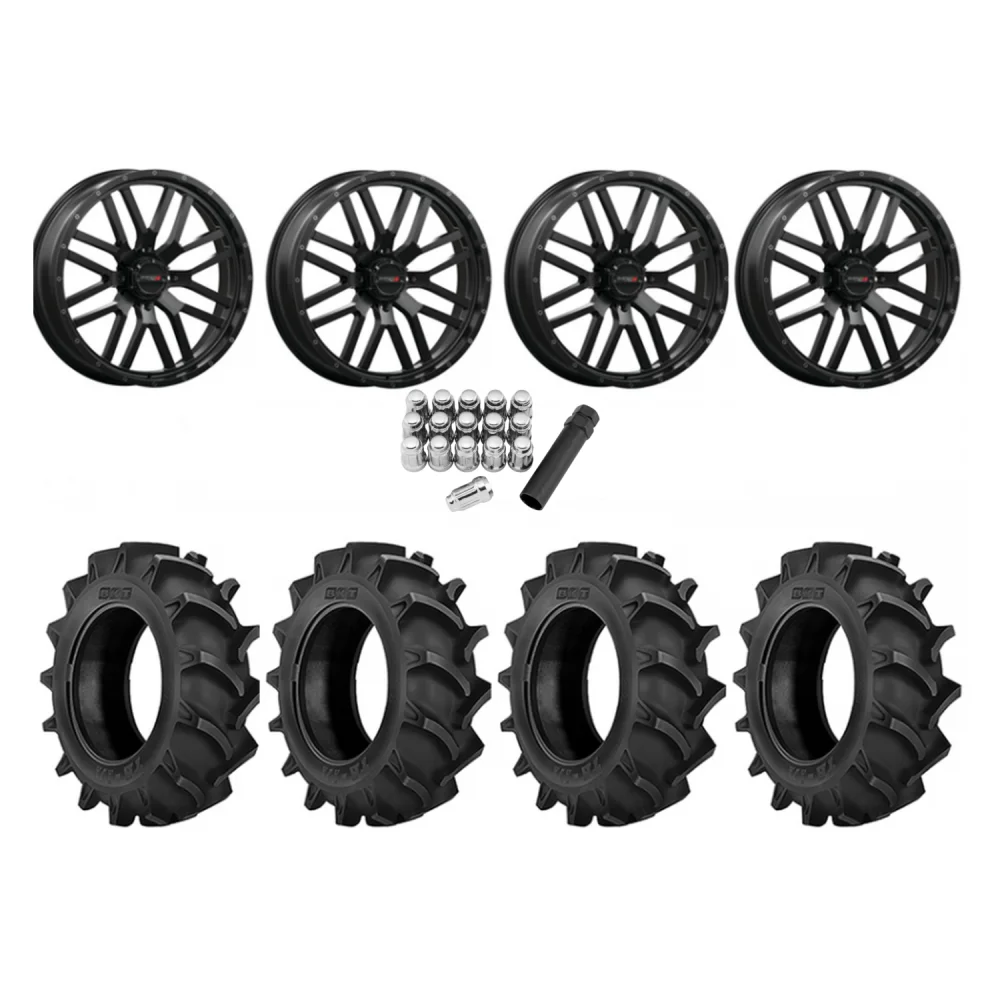 BKT TR 171 46x12.4-24 Tires on ST-3 Black Wheels, complete kit