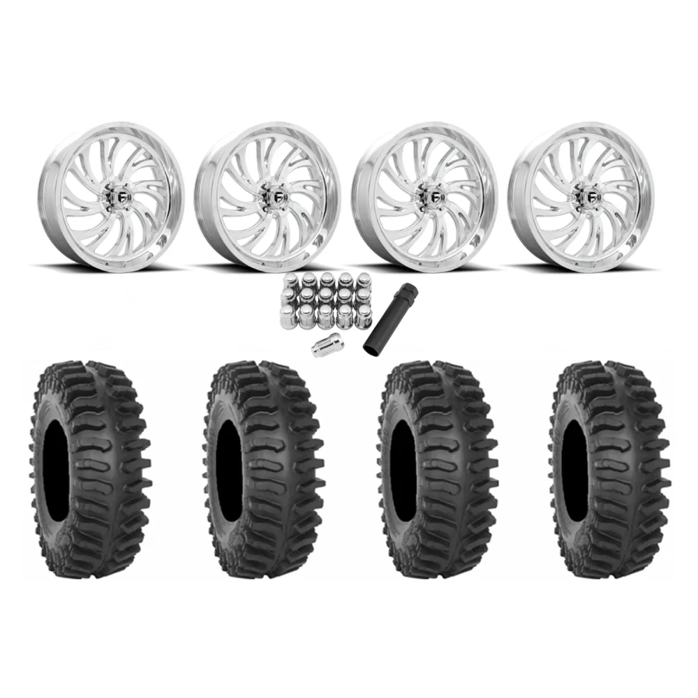 System 3 XT400 37x9.5-22 Tires on Fuel Kompressor Polished Wheels, complete kit