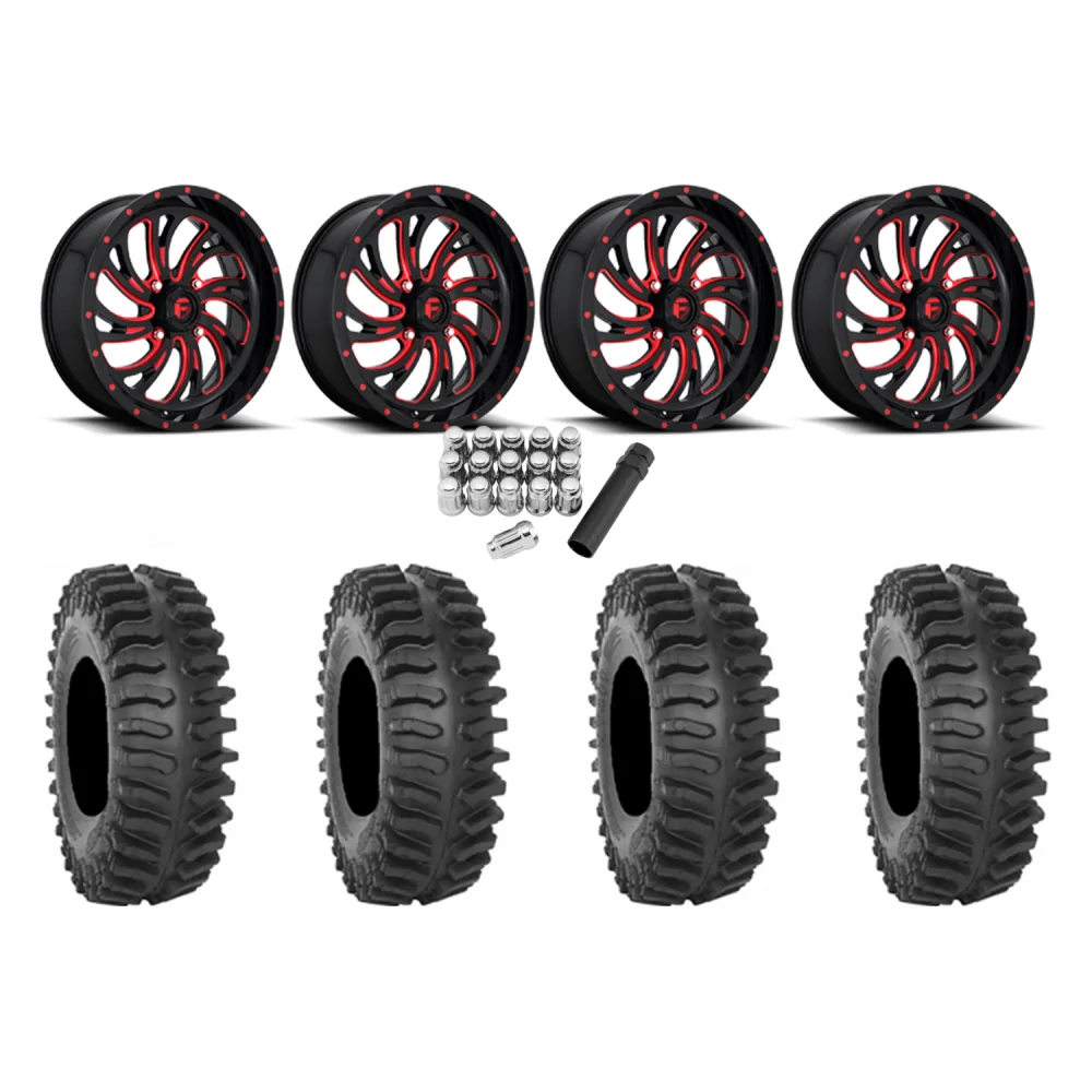 System 3 XT400 33x9.5-20 Tires on Fuel Kompressor Gloss Black w/ Red Tint Wheels, complete kit