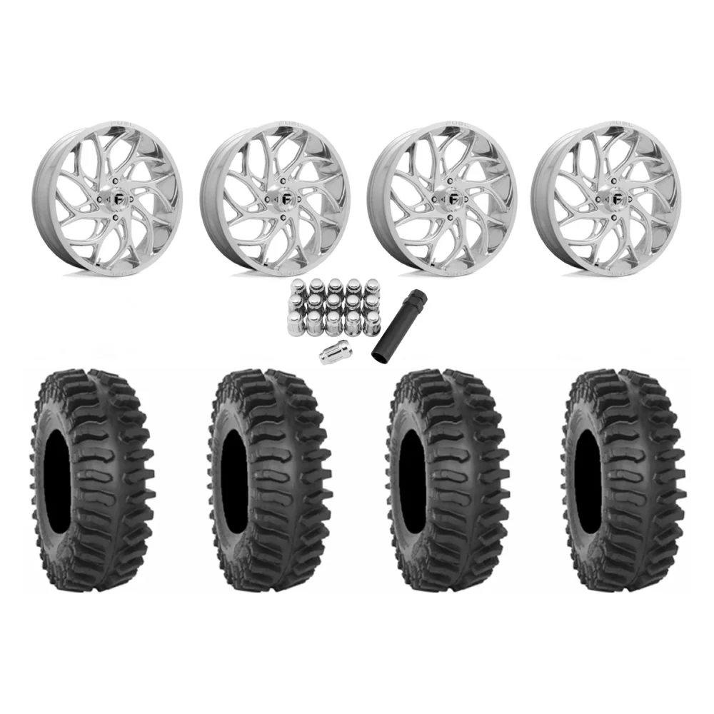 System 3 XT400 37x9.5-22 Tires on Fuel Runner Polished Wheels, complete kit