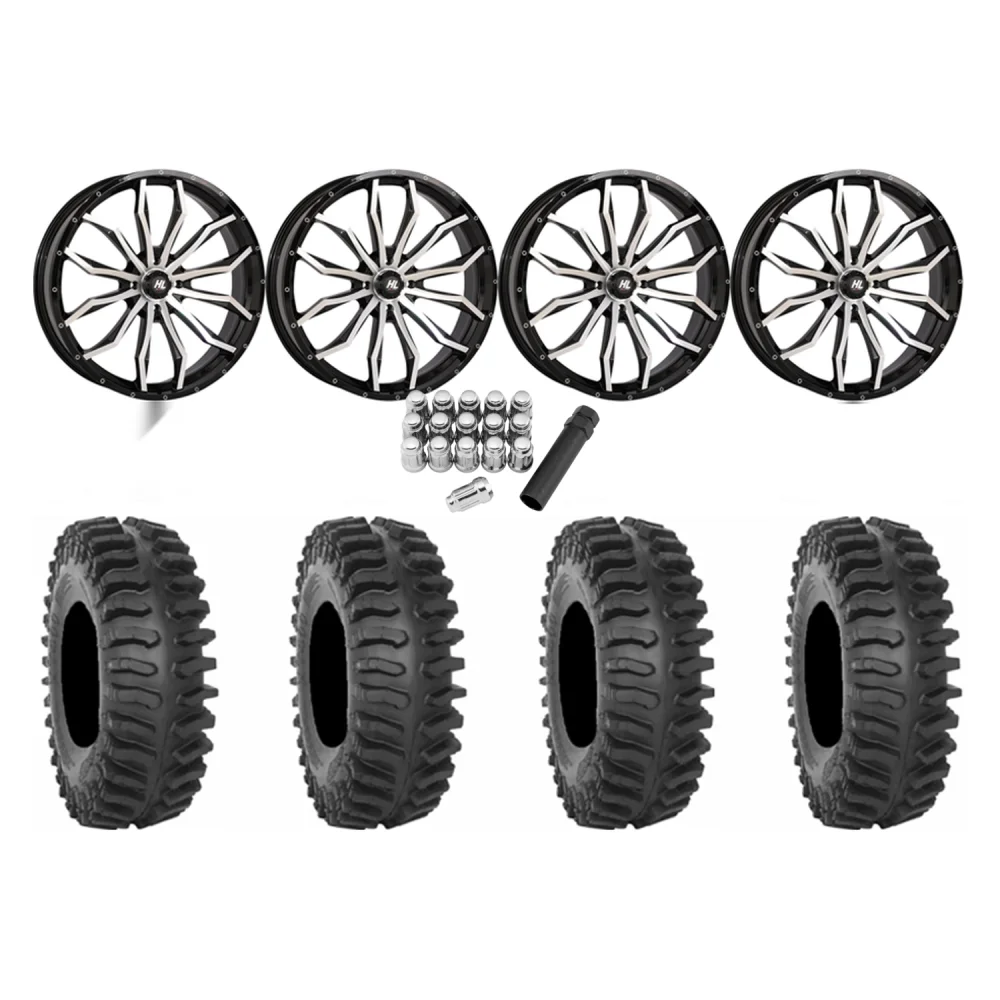 System 3 XT400 40x9.5-24 Tires on HL21 Machined Wheels, complete kit