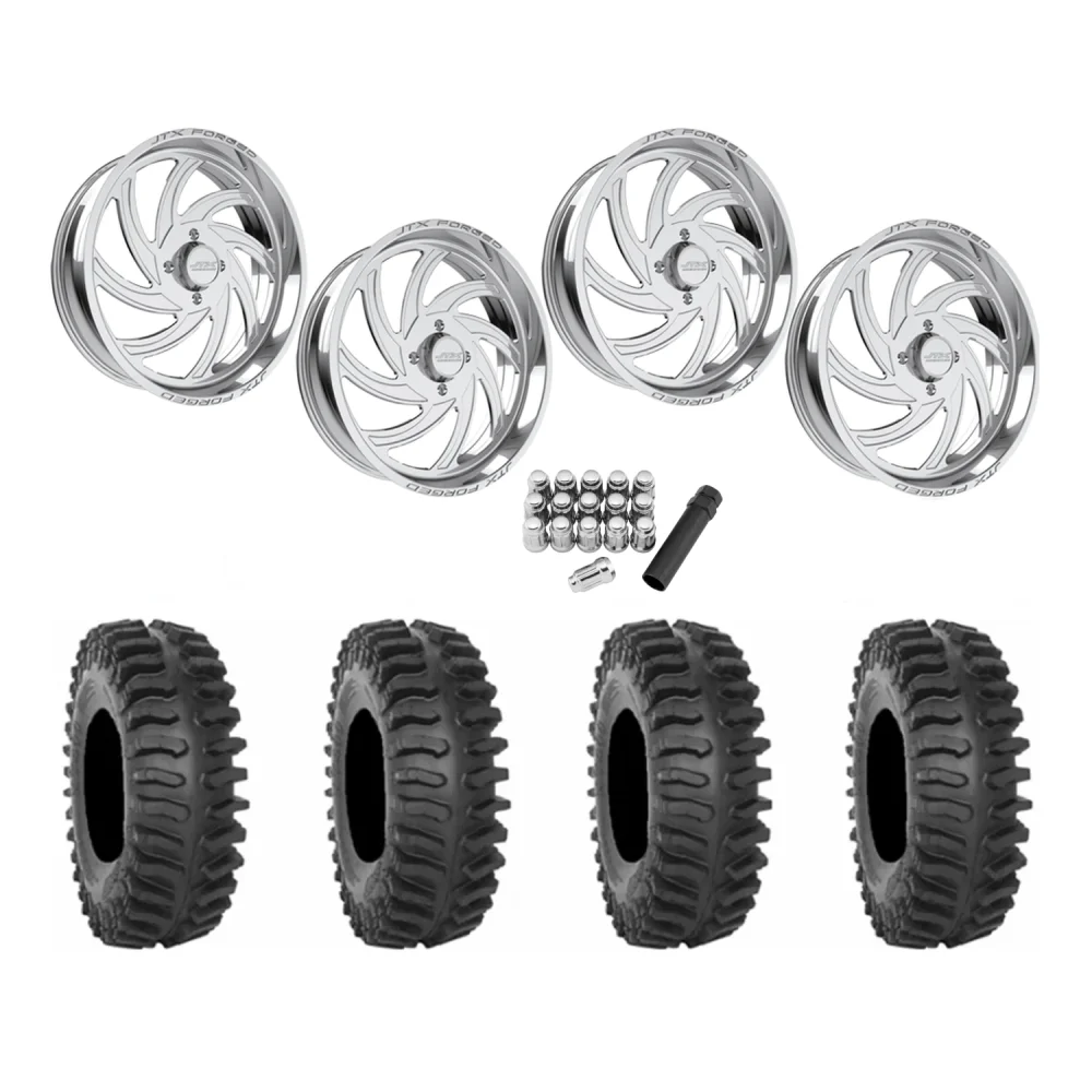System 3 XT400 40x9.5-24 Tires on JTX Forged Orbit Polished Wheels, complete kit