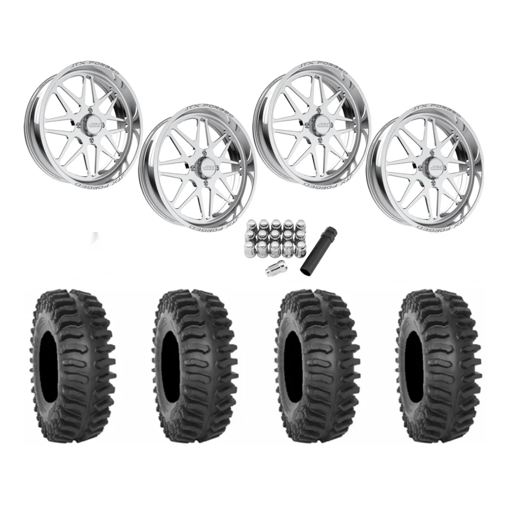 System 3 XT400 40x9.5-24 Tires on JTX Forged Prism Polished Wheels, complete kit