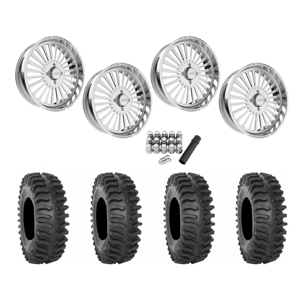 System 3 XT400 37x9.5-22 Tires on JTX Forged Stiletto Polished Wheels, complete kit
