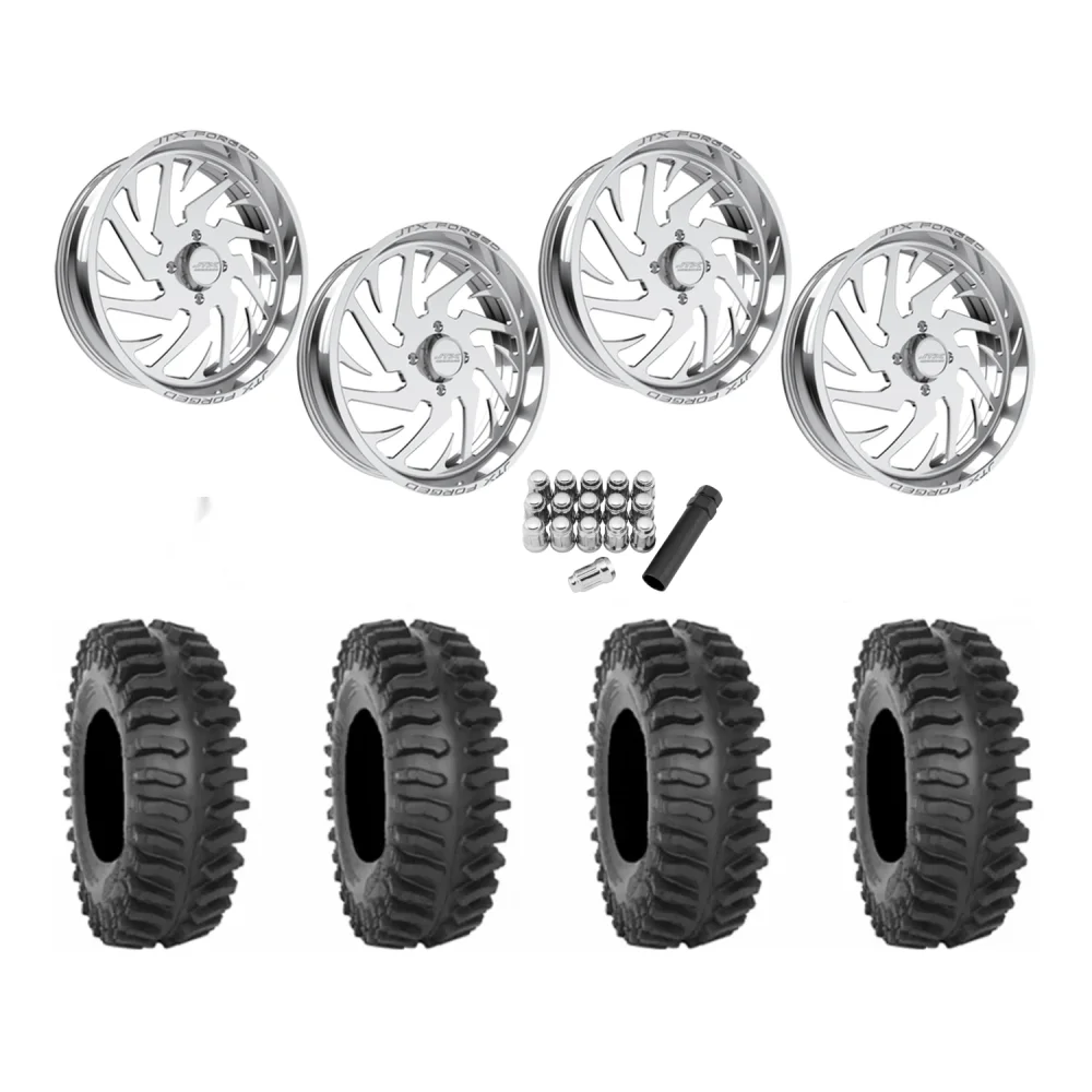 System 3 XT400 37x9.5-22 Tires on JTX Forged Splinter Polished Wheels, complete kit