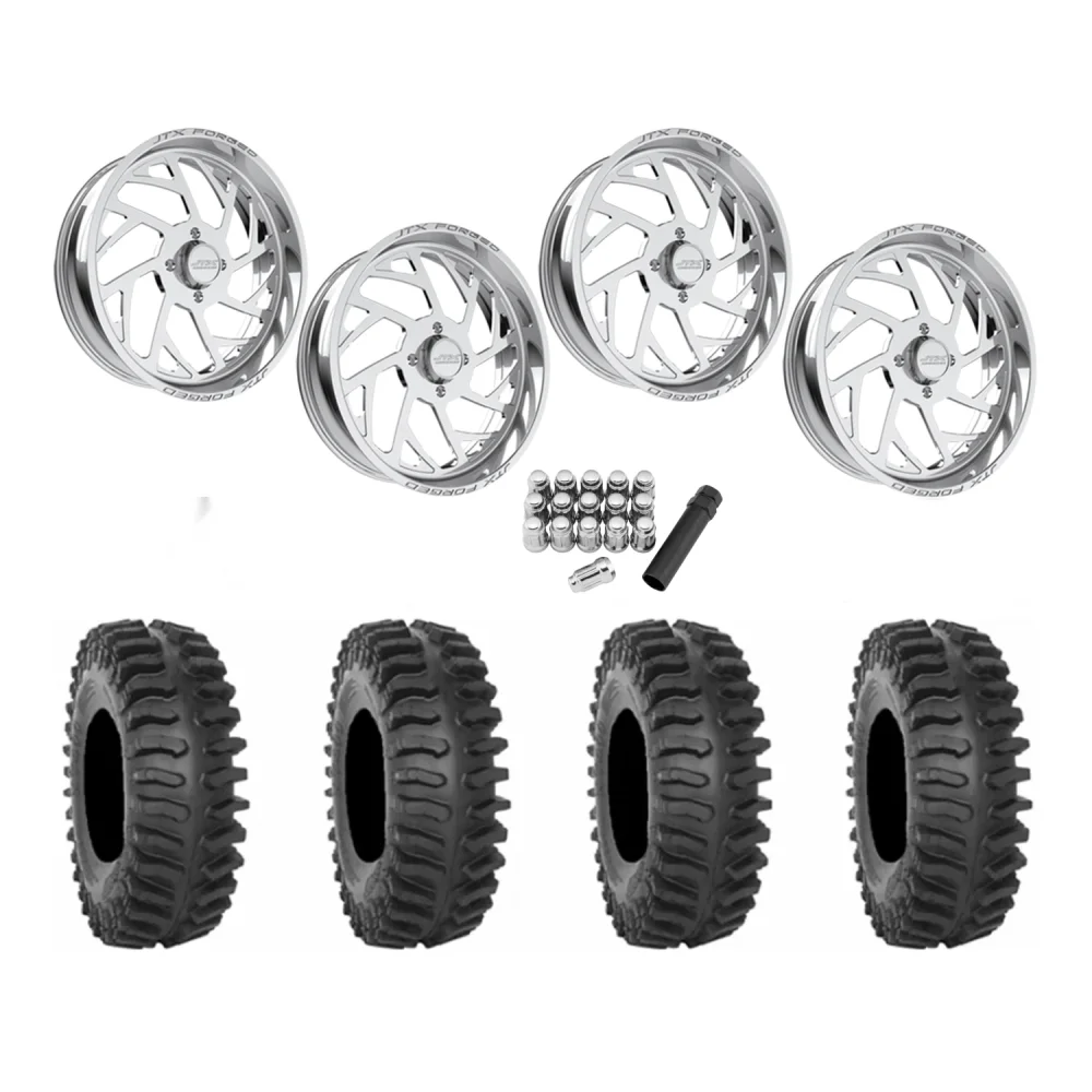 System 3 XT400 40x9.5-24 Tires on JTX Forged Wicked Polished Wheels, complete kit