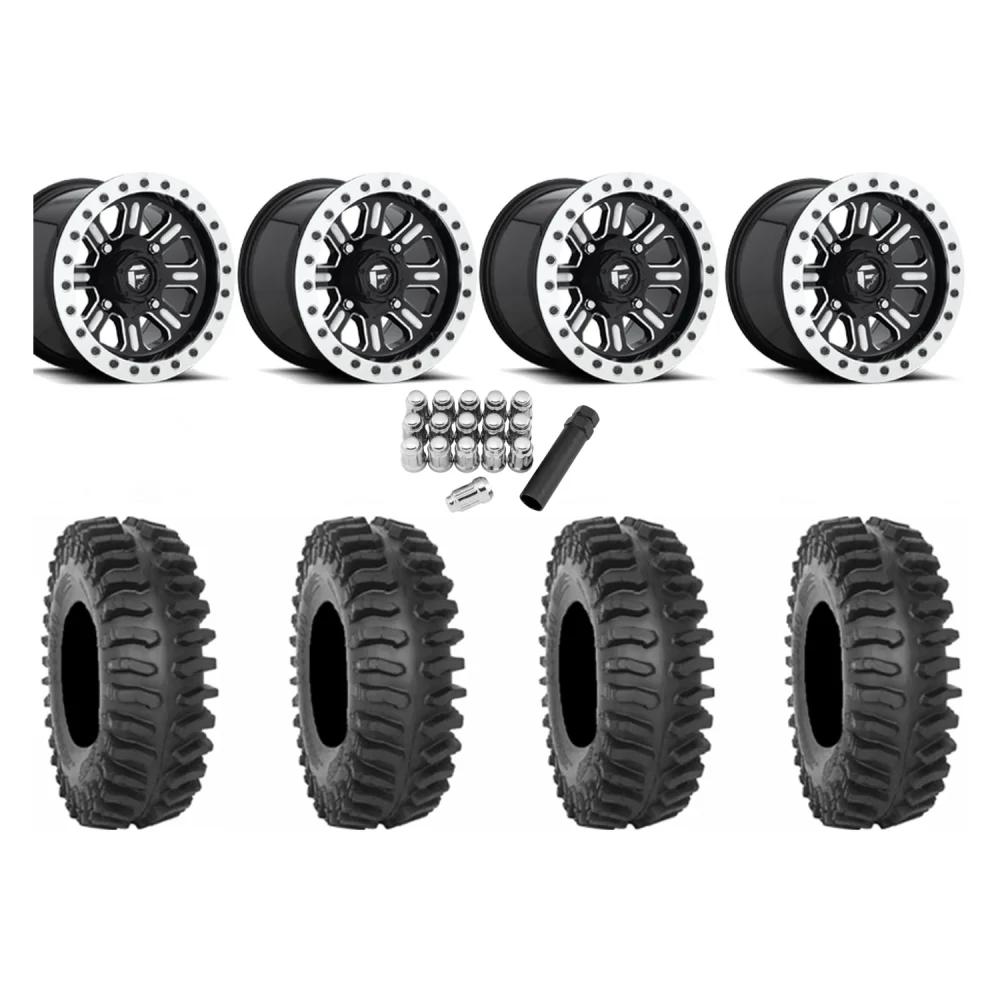 System 3 XT400 30x10-15 Tires on Fuel Hardline Gloss Black Milled Beadlock Wheels, complete kit
