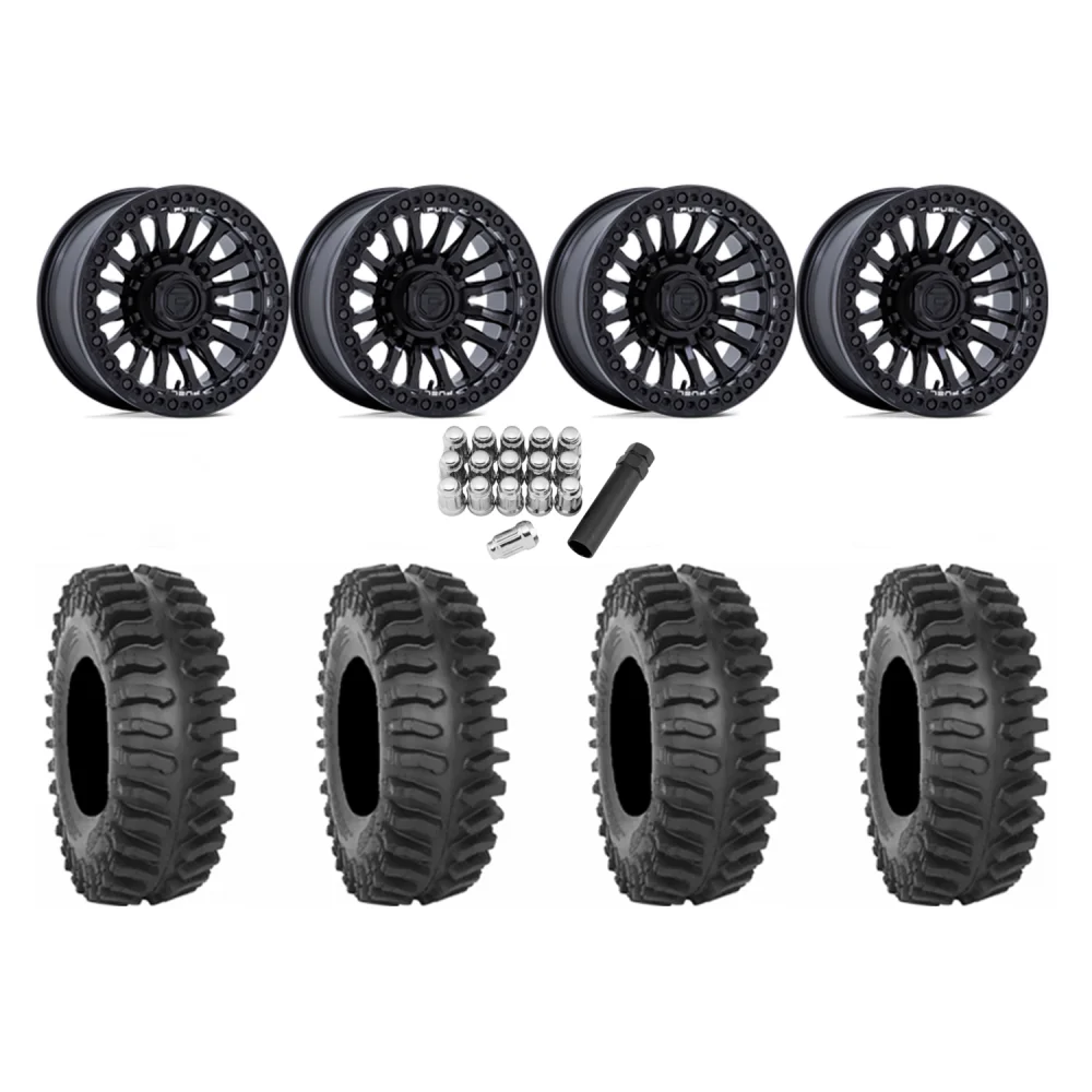 System 3 XT400 30x10-15 Tires on Fuel Rincon Blackout Beadlock Wheels, complete kit