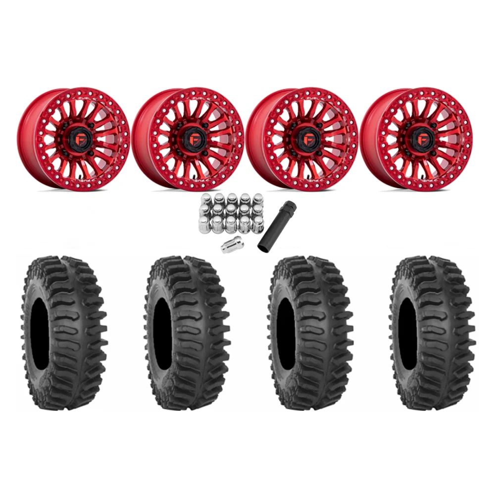 System 3 XT400 30x10-15 Tires on Fuel Rincon Candy Red Beadlock Wheels, complete kit