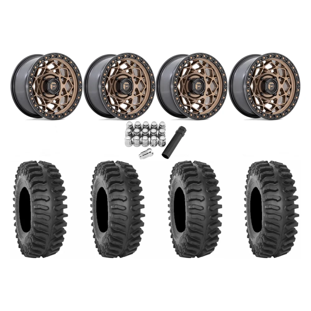 System 3 XT400 35x10-15 Tires on Fuel Unit Matte Bronze Wheels, complete kit