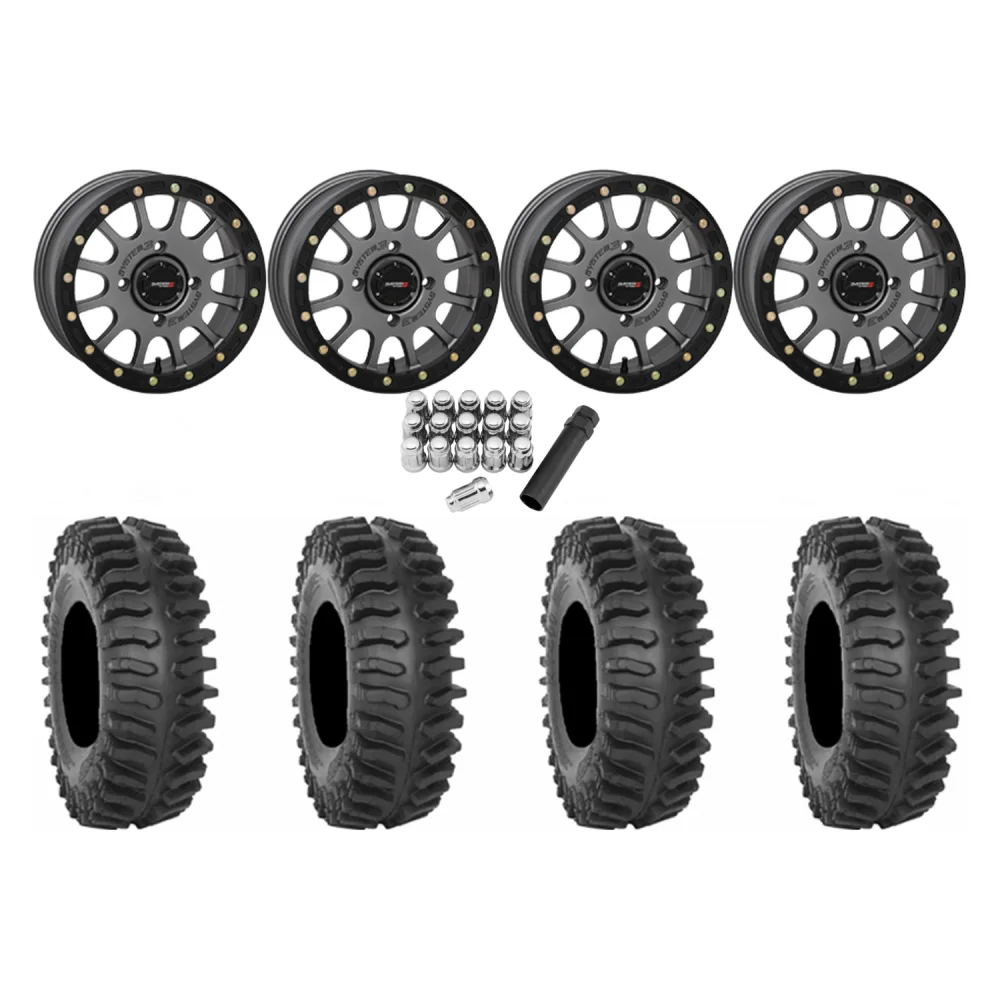 System 3 XT400 33x10-15 Tires on SB-5 Gunmetal Grey Beadlock Wheels, complete kit