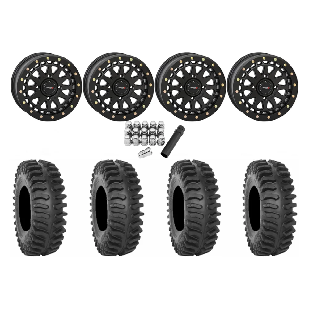 System 3 XT400 35x10-15 Tires on SB-6 Matte Black Beadlock Wheels, complete kit