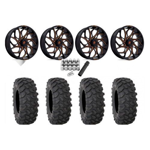 System 3 XTR370 35x10-18 Tires on Fuel Runner Candy Orange Wheels