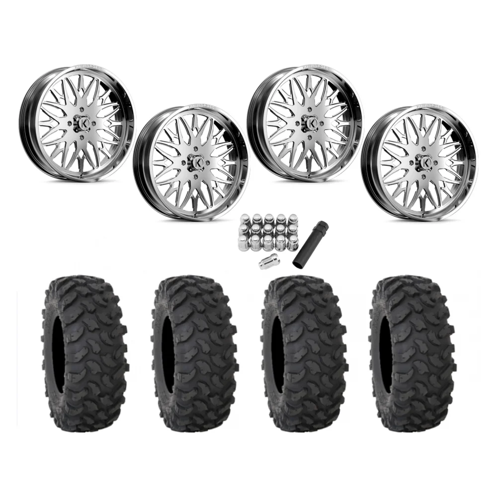 System 3 XTR370 40x10-24 Tires on KG1 Forged KU014 Trident Polished Wheels, complete kit