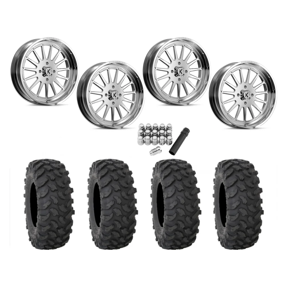 System 3 XTR370 40x10-24 Tires on KG1 Forged KU016 Rays Polished Wheels, complete kit