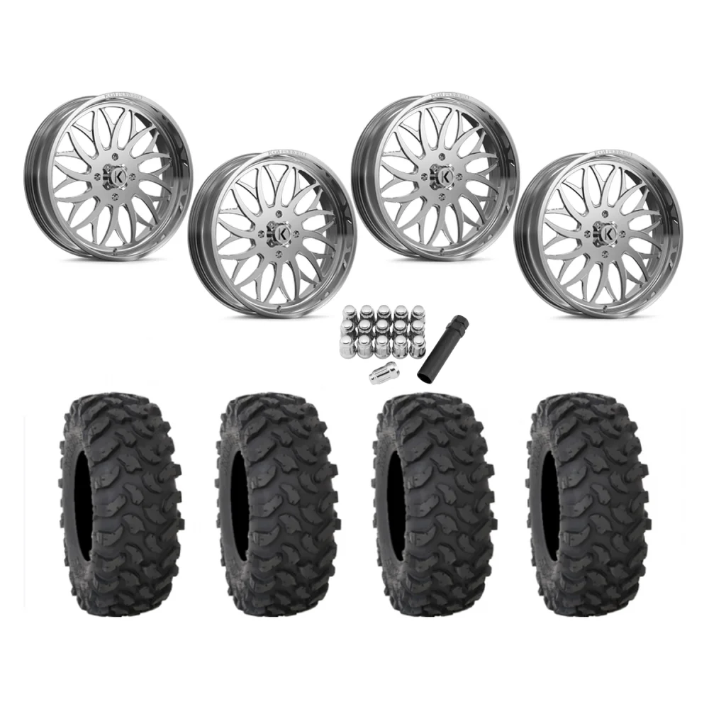 System 3 XTR370 40x10-24 Tires on KG1 Forged KU022 Galactic Polished Wheels, complete kit
