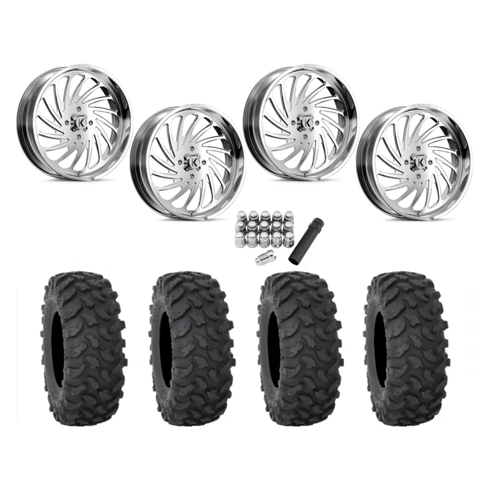 System 3 XTR370 40x10-24 Tires on KG1 Forged KU023 Bender Polished Wheels, complete kit