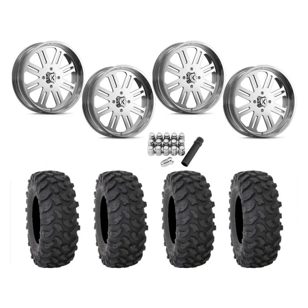 System 3 XTR370 40x10-24 Tires on KG1 Forged KU034 H8ter Polished Wheels, complete kit