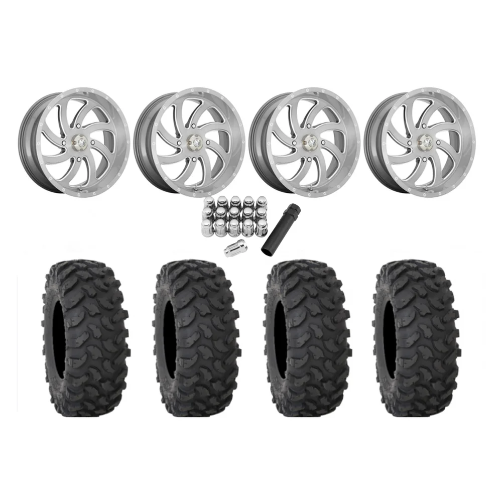 System 3 XTR370 35x10-18 Tires on MSA M36 Switch Brushed Titanium Wheels, complete kit