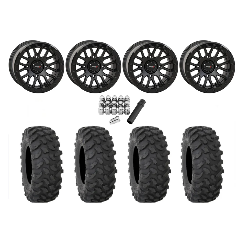 System 3 XTR370 32x10-15 Tires on SB-9 Matte Black Beadlock (15x9) Wheels, complete kit