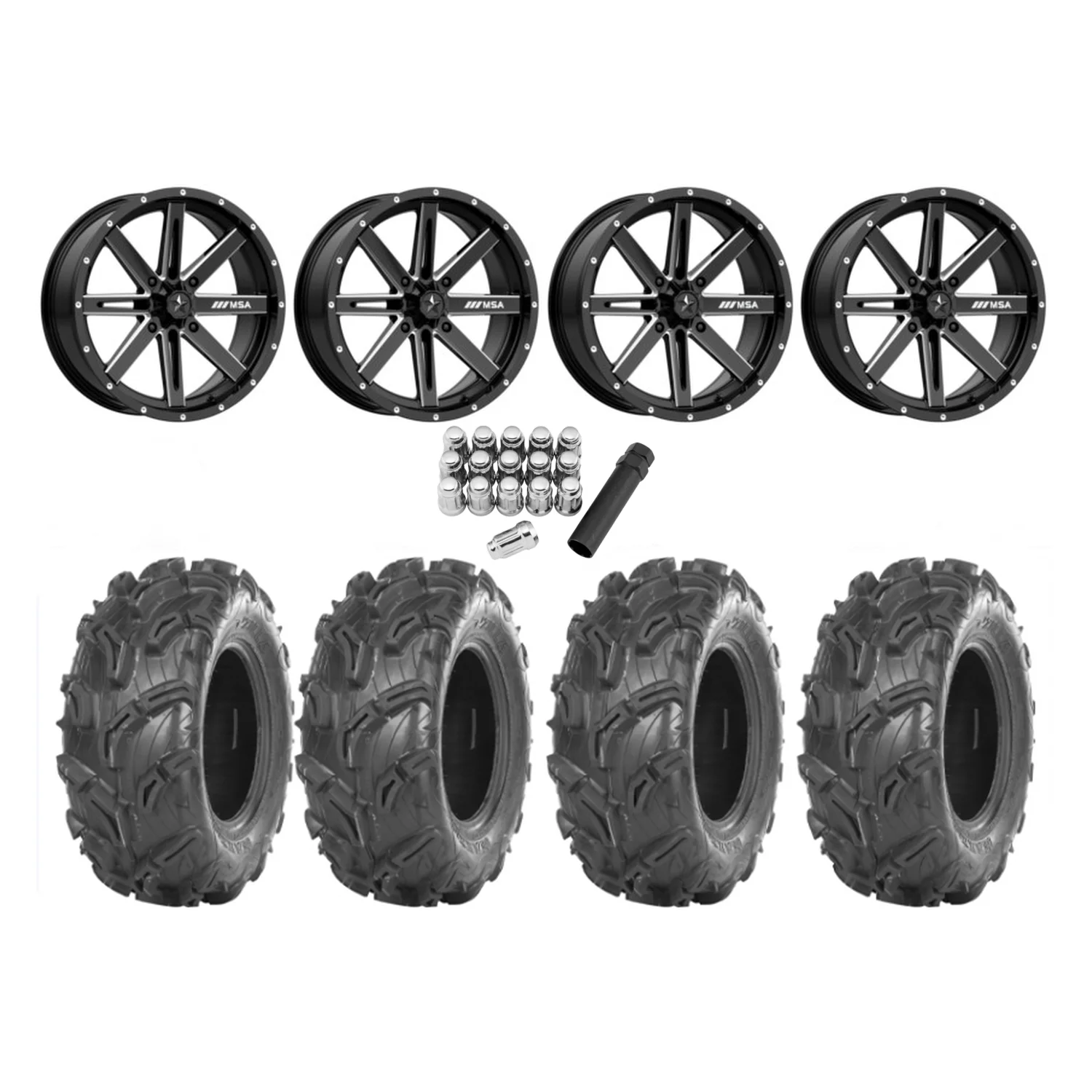 Maxxis Zilla 30x9-14 tires mounted on MSA M41 Boxer wheels