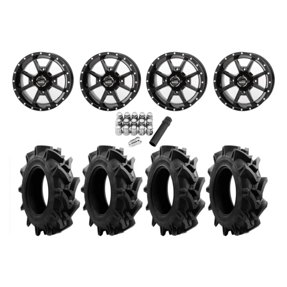 EFX Motohavok 28x8.5-14 Tires on Frontline 556 Black Wheels, complete kit