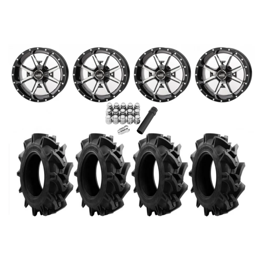 EFX Motohavok 28x8.5-14 Tires on Frontline 556 Machined Wheels, complete kit