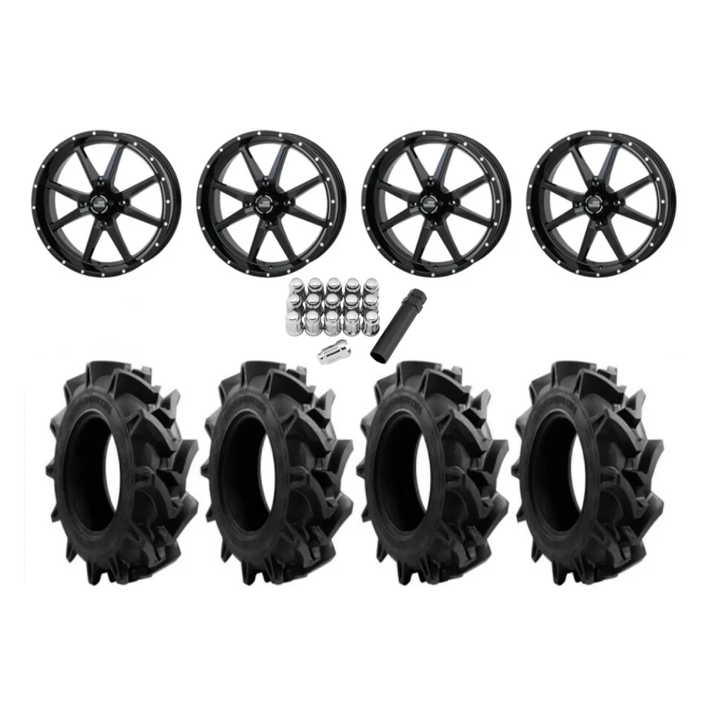 EFX Motohavok 35x8.5-20 Tires on Frontline 556 Gloss Black Wheels, complete kit