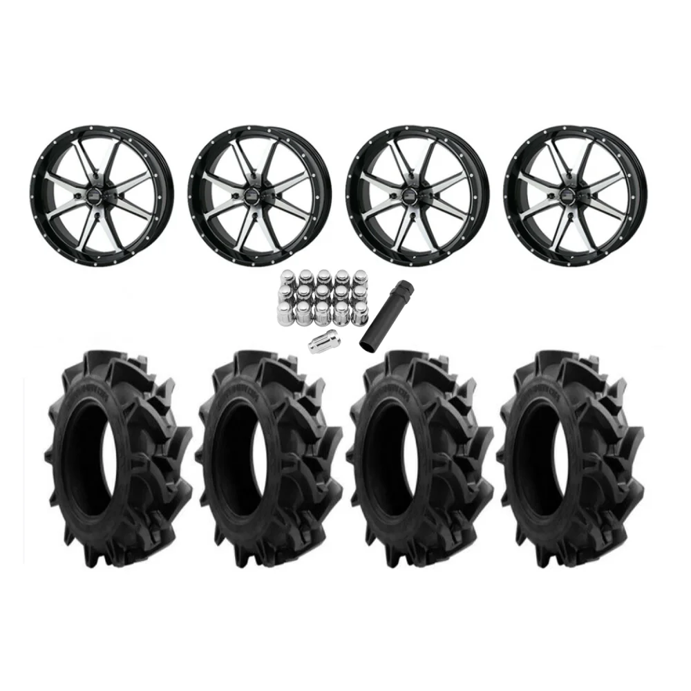 EFX Motohavok 35x8.5-20 Tires on Frontline 556 Machined Wheels, complete kit
