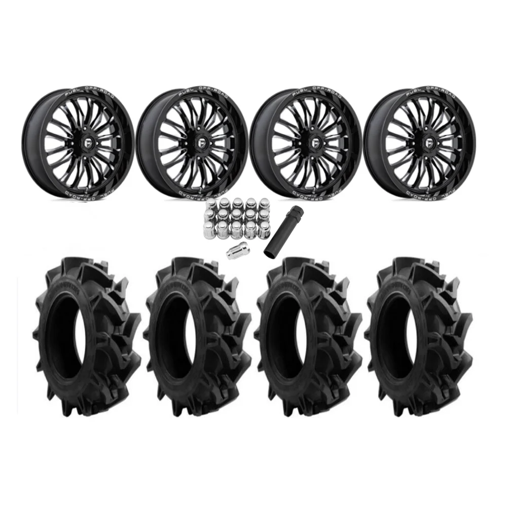 EFX Motohavok 42x8.5-24 Tires on Fuel Arc Gloss Black Milled Wheels, complete kit