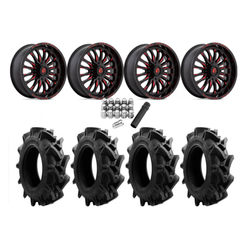 EFX Motohavok 33x8.5-20 Tires on Fuel Arc Gloss Black Milled Red Wheels