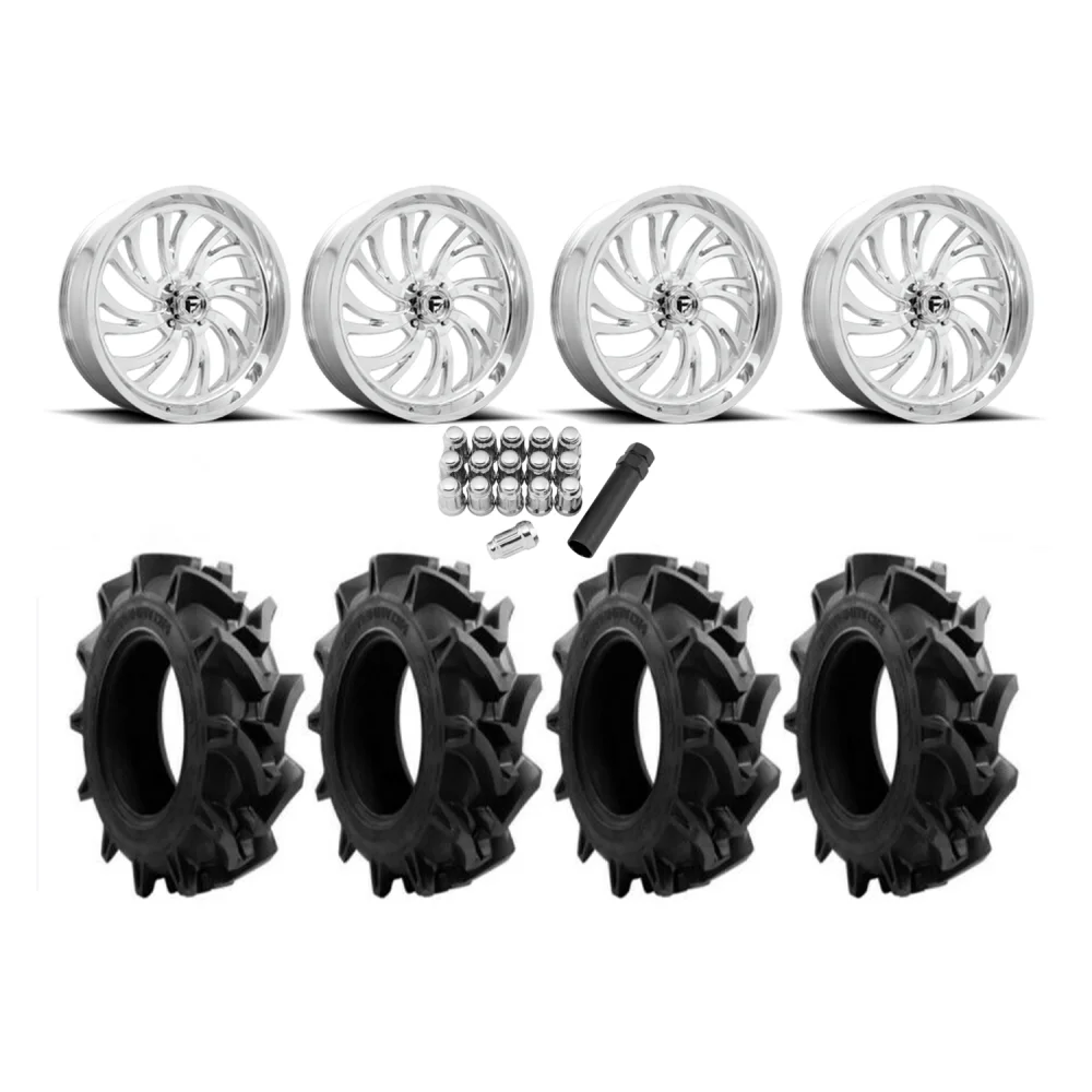 EFX Motohavok 33x8.5-20 Tires on Fuel Kompressor Polished Wheels, complete kit