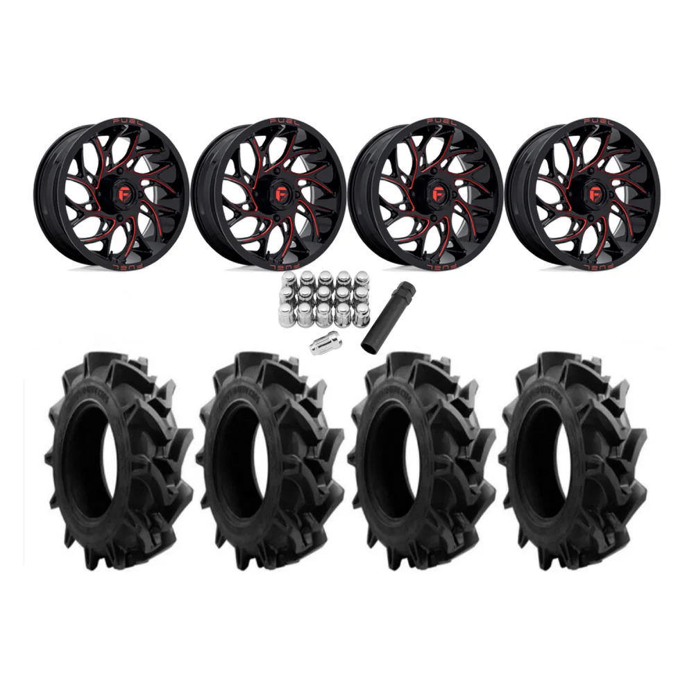 EFX Motohavok 45x10-24 Tires on Fuel Runner Candy Red Wheels, complete kit
