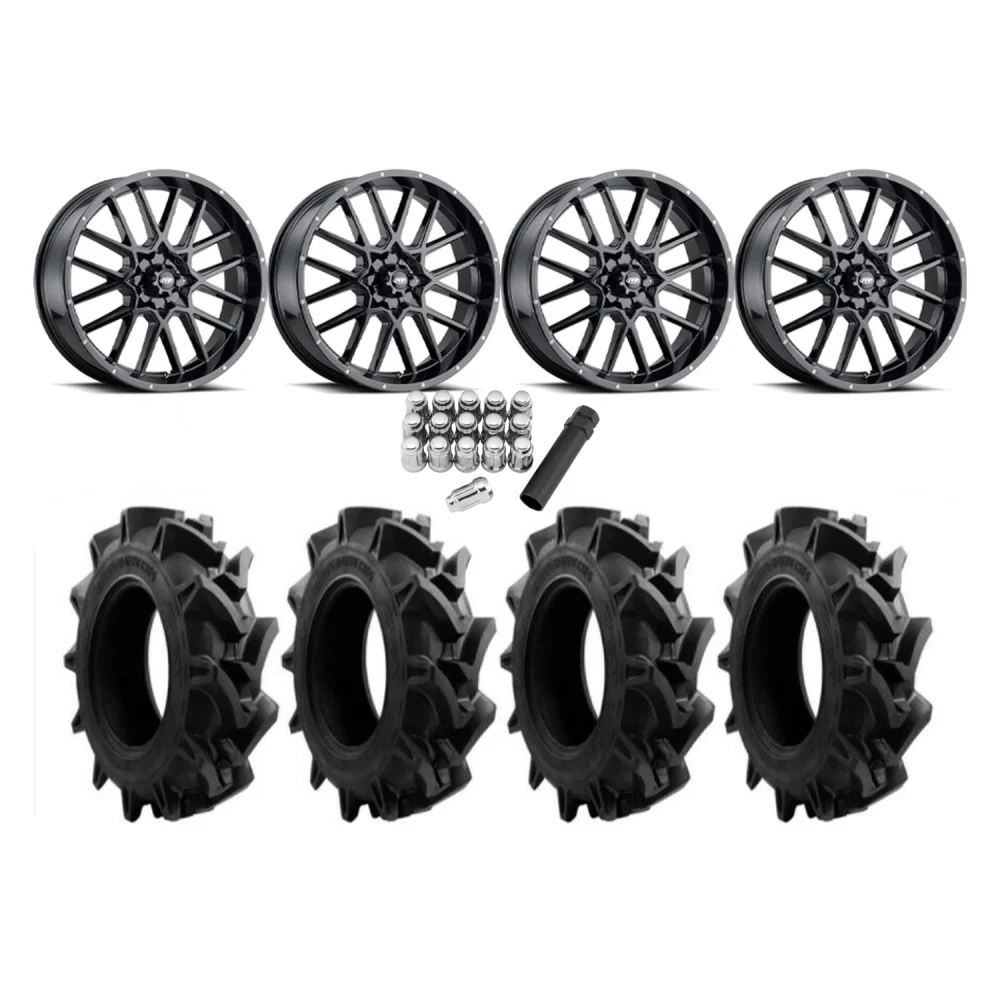 EFX Motohavok 33x8.5-20 Tires on ITP Hurricane Gloss Black Wheels, complete kit