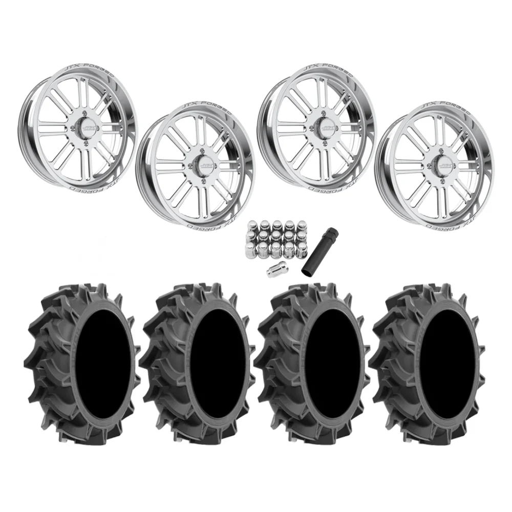 EFX Motohavok 37x8.5-24 Tires on JTX Forged Bayonet Polished Wheels, complete kit