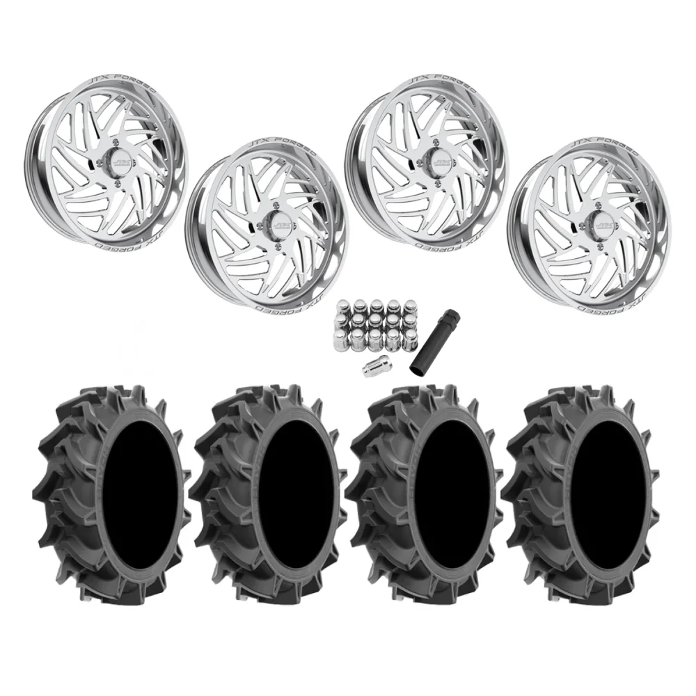 EFX Motohavok 35x8.5-22 Tires on JTX Forged Dao Polished Wheels, complete kit